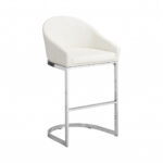 35" White and Silver Modern Faux Leather Bar Stool