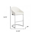 35" White and Silver Modern Faux Leather Bar Stool