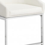 35" White and Silver Modern Faux Leather Bar Stool