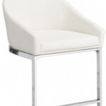 35" White and Silver Modern Faux Leather Bar Stool