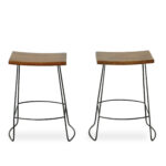 Contemporary 25 Inch Chestnut and Black Steel Backless Bar Stools (Set of 2)