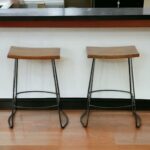Contemporary 25 Inch Chestnut and Black Steel Backless Bar Stools (Set of 2)