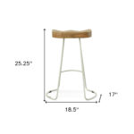 25 Inch Natural and White Steel Backless Counter Height Bar Stools (Set of 2)