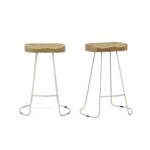 25 Inch Natural and White Steel Backless Counter Height Bar Stools (Set of 2)