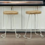 25 Inch Natural and White Steel Backless Counter Height Bar Stools (Set of 2)