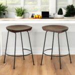25 Inch Chestnut and Black Backless Bar Stools (Set of 2)