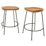 25 Inch Natural Wood and Black Steel Bar Stools (Set of 2)