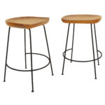 25 Inch Natural Wood and Black Steel Bar Stools (Set of 2)