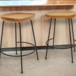 25 Inch Natural Wood and Black Steel Bar Stools (Set of 2)