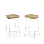 25 Inch Natural and White Steel Backless Bar Stools (Set of 2)