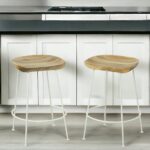 25 Inch Natural and White Steel Backless Bar Stools (Set of 2)