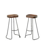 31 Inch Chestnut Steel Backless Bar Stools with Footrest (Set of 2)