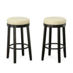 30 Inch Cream and Espresso Swivel Backless Bar Stools (Set of 2)