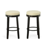 30 Inch Cream and Espresso Swivel Backless Bar Stools (Set of 2)