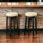 30 Inch Cream and Espresso Swivel Backless Bar Stools (Set of 2)
