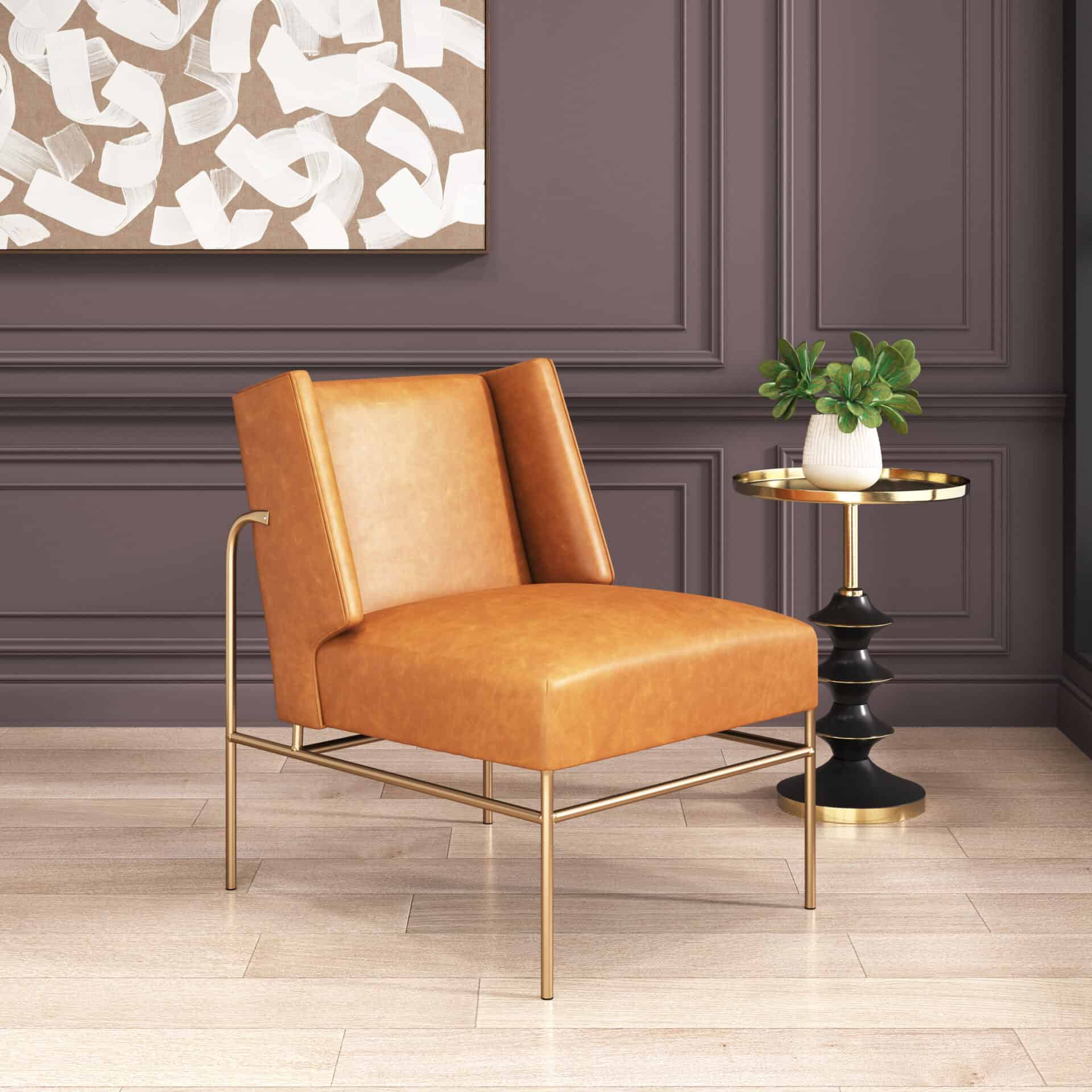 Modern Brown Faux Leather Accent Chair with Steel Base 1 Modern Brown Faux Leather Accent Chair with Steel Base