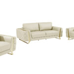 Three Piece Beige Italian Leather Seating Set with Gold Legs