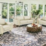 Three Piece Beige Italian Leather Seating Set with Gold Legs