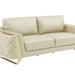 Three Piece Beige Italian Leather Seating Set with Gold Legs