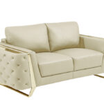 Three Piece Beige Italian Leather Seating Set with Gold Legs