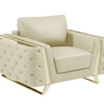 Three Piece Beige Italian Leather Seating Set with Gold Legs