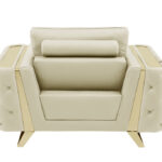 Three Piece Beige Italian Leather Seating Set with Gold Legs