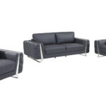 Three Piece Dark Gray Italian Leather Seating Set for Six