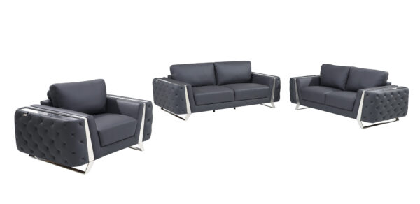 Three Piece Dark Gray Italian Leather Seating Set for Six