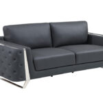 Three Piece Dark Gray Italian Leather Seating Set for Six