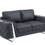 Three Piece Dark Gray Italian Leather Seating Set for Six