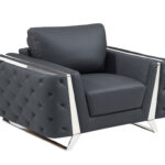Three Piece Dark Gray Italian Leather Seating Set for Six