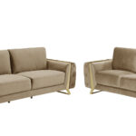 Two Piece Beige Velvet Sofa and Loveseat Seating Set