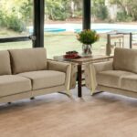 Two Piece Beige Velvet Sofa and Loveseat Seating Set