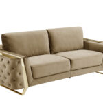 Two Piece Beige Velvet Sofa and Loveseat Seating Set