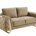 Two Piece Beige Velvet Sofa and Loveseat Seating Set