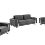Dark Gray Velvet 3-Piece Seating Set with Loveseat