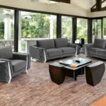 Dark Gray Velvet 3-Piece Seating Set with Loveseat