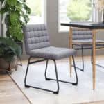 Modern Gray Dining Chairs with Tufted Upholstery and Steel Legs (Set of 2)