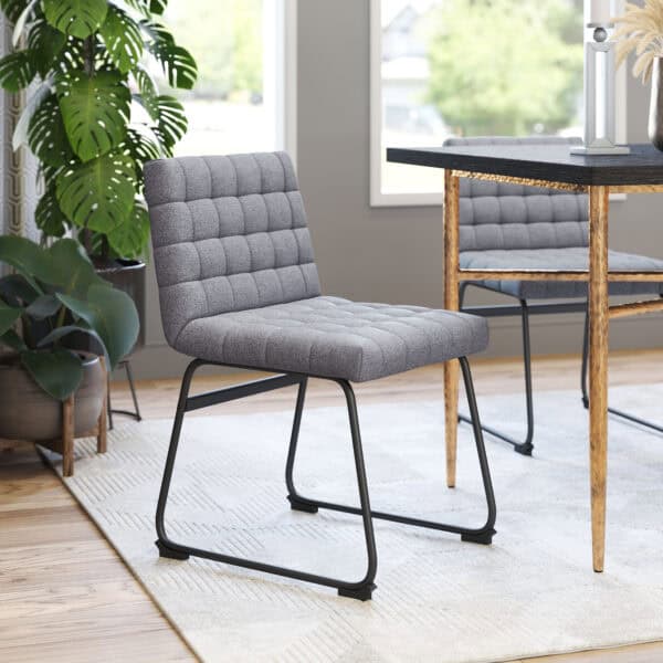Modern Gray Dining Chairs with Tufted Upholstery and Steel Legs (Set of 2)