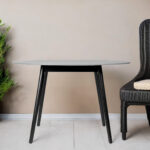 47 Inch Gray Rounded Stone Outdoor Dining Table Modern Design