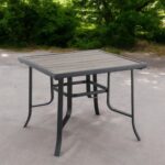 35 Inch Brown and Black Square Metal Outdoor Dining Table