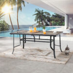 63 Inch Brown and Black Metal Outdoor Dining Table