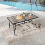 63 Inch Brown and Black Metal Outdoor Dining Table