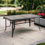 63 Inch Brown and Black Metal Outdoor Dining Table