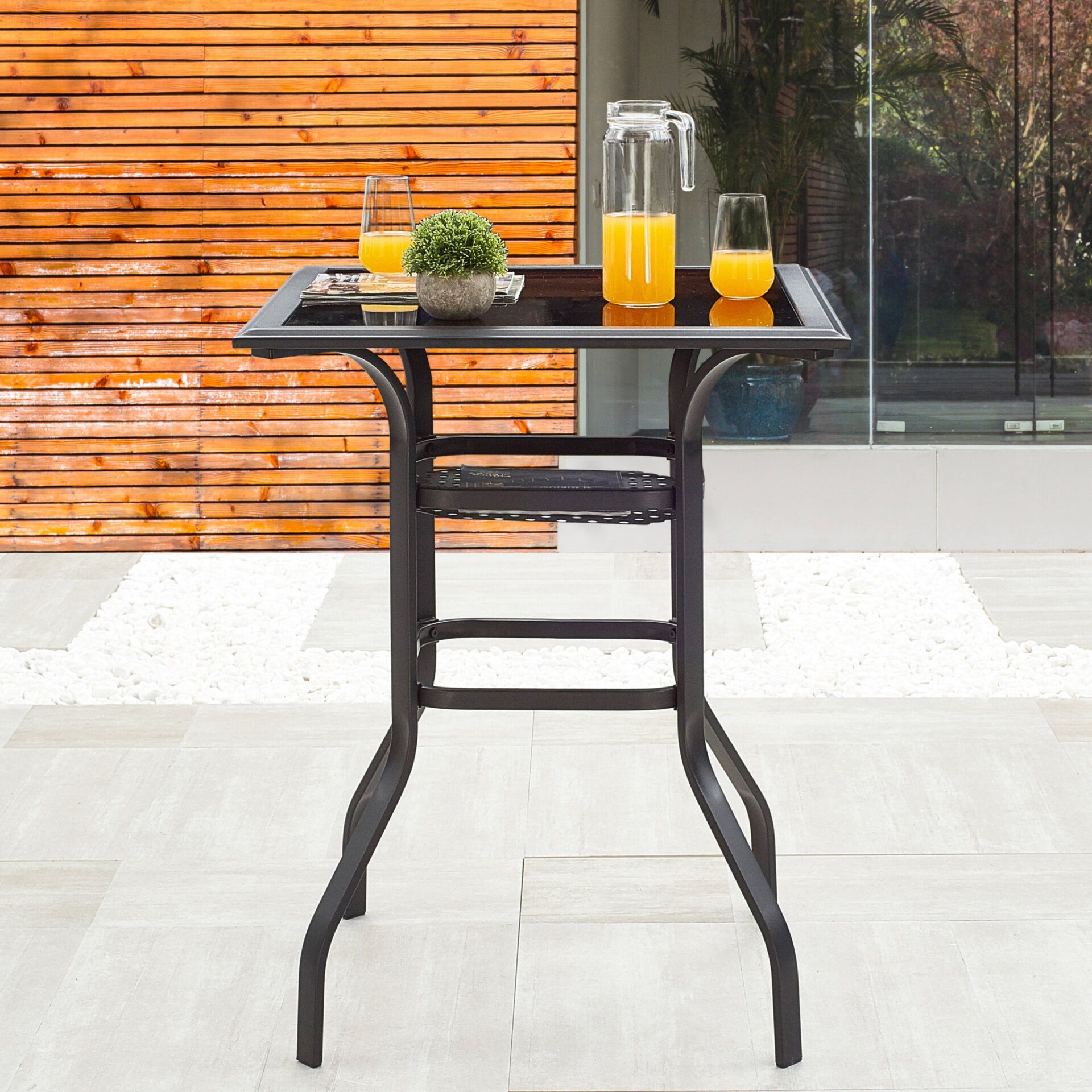 28 Inch Black Square Glass Outdoor Bistro Table 3 28 Inch Black Square Glass Outdoor Bistro Table - Image 3
