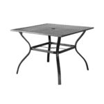37 Inch Black Metal Outdoor Dining Table With Umbrella Hole