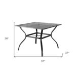 37 Inch Black Metal Outdoor Dining Table With Umbrella Hole