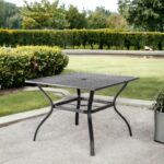 37 Inch Black Metal Outdoor Dining Table With Umbrella Hole