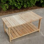 37 Inch Solid Wood Outdoor Coffee Table With Bottom Shelf