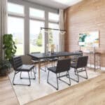 Black Vinyl Tufted Dining Chair with Steel Frame (Set of 2)